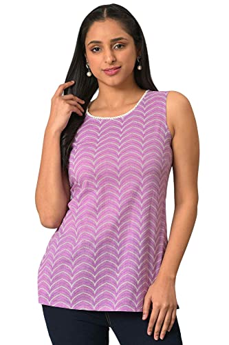 Ensemble kurti court sans manches Aurelia et jeggings denim violet imprimé femme