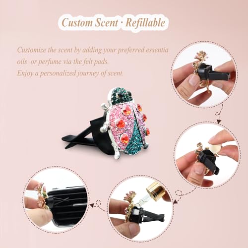 Image of ORIESSE 2pcs Ladybug Air Vent Clips Car Air Freshener Vent Clips,Colorful Rhinestone Lady bug Cute Car Air Freshener,Bling Car Accessories for Women Refillable Car Diffusers