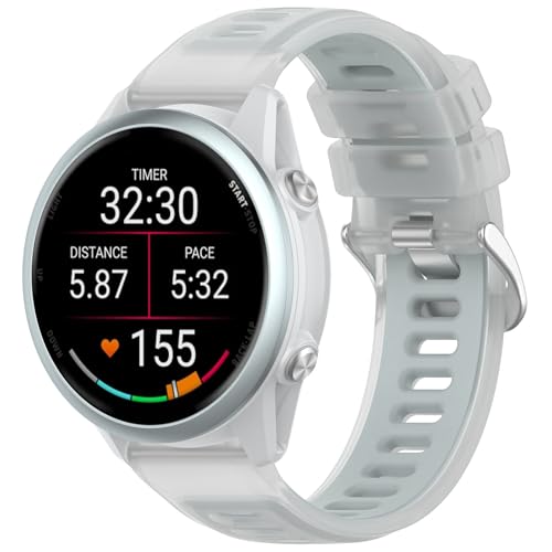 Garmin Forerunner 570対応バンド 2色ゼリーシリコン 交換用バンド シリコン素材 柔らか 通気性 耐久性 スポーツ アクセサリー 20mmモーニングフロストホワイト(シルバーバックル)