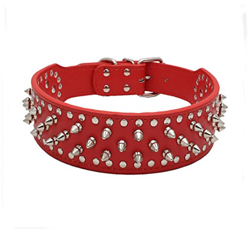 Flyusa Fzbnsrko Rivet Spiked Studded Adjustable Pu Leather Necklace Punk Pet Dog Collar Dog Chains For Small Or Medium Boy Girls Dogs,Red,L #TOP1