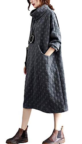 [ニブンノイチスタイル] ワンピース タートル ハイ ネック 水玉 長袖 大人 レトロ レディース (グレー, M)