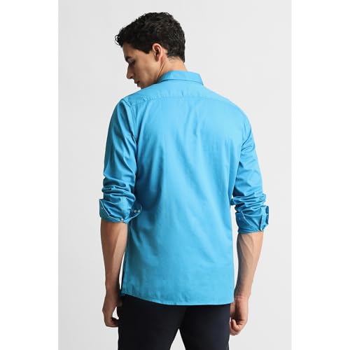 Image of Peter England Men's Slim Fit Full Sleeve Casual Shirt in Twill Weave Cotton