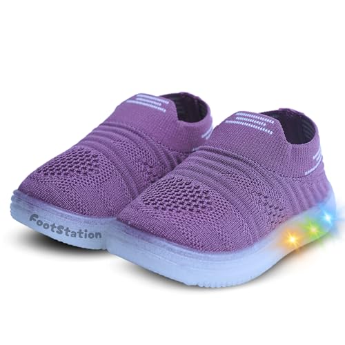 Image of Jugnu Toddler Boy's & Girl's LED Light-Up Shoes | Breathable Mesh First Walking Shoes with Soft Cushioned Insole & Stretchable Slipon Shoe for Infants & Kids (Age 18 Months to 5 Years)