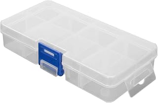 MroMax Component Storage Box - Plastic Electronic Component Containers Tool Boxes Clear White Movable Partition Single Buckle 8 Grids 137x67x28mm 1 Pcs