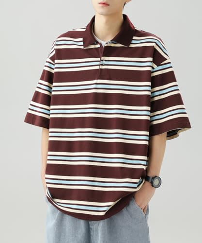 2025 Men's Y2K Striped Polo Shirt Color Block Short Sleeve T-Shirts Vintage Aesthetic Summer Tops Streetwear Tees3