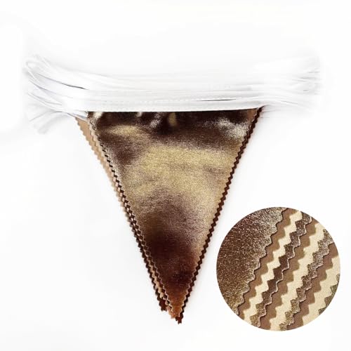 Image of 32Ft Brown Party Decorations Metallic Brown Triangle Banner Flag Pennant Fabric Garland Streamers for Boho Birthday Fall Western Cow Wild West Teddy Bear Party Outdoor Decor Supplies