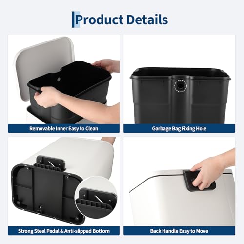 Caneca de basura rectangular GAOMON 50L acero inoxidable miniatura 4