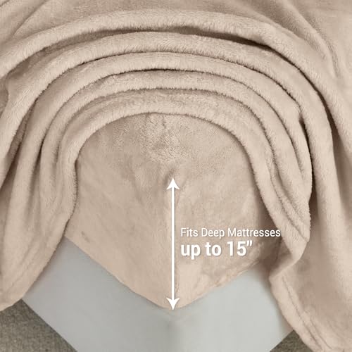 Image of Viviland Plush Micro Fleece Bed Sheet Set - Soft Fuzzy Polar Fleece Velour Velvet Sheets - Extra Warm Winter Fleece Bed Sheets with 15 inch Deep Pocket - Sand /Beige - King | Soft Flannel-like Fleece, 100% Polyester, Fluffy Velvety Feel, 200GSM, 15 inch Deep Pocket, Warm Winter Gift & Decor