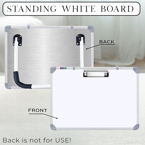 Image of Eduway Magnetic Dry Erase 1.5x1 Feet White Board with Stand | Standing Whiteboard | Table Top with Paper Clip for Study, Memo, to Do List, with 1 Cap-Duster Marker.