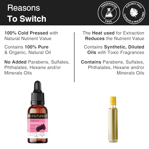 Image of Soulflower Grapeseed Oil for Hair Growth, Acne, Pimple, Face Massage, Glowing, Radiant Skin 100% Pure, Natural & Cold Pressed Ecocert Cosmos Organic Certified, 30ml