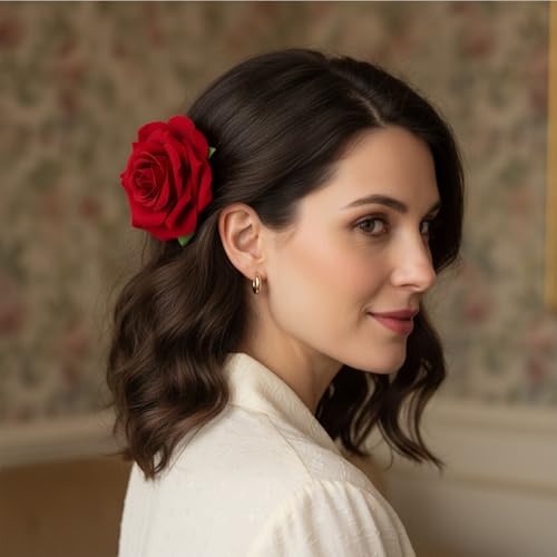 4 Piezas Pinzas de Pelo con Flores Rojas miniatura 5