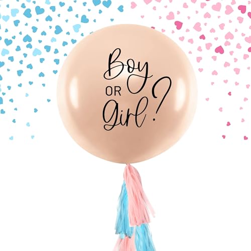 KASTWAVE 36 Gender Reveal Balloon Kit - Pink & Blue Confetti No Helium Needed | Perfect for Baby Reveal Parties Includes Decorative Tassels Blush Design