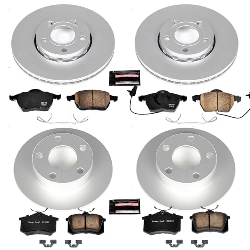 Image of PowerStop Front and Rear Brake Kit for Audi A6 1998-01 | Volkswagen Passat 1999-05 - Fully-Coated Disc Rotors with Z23 Carbon-Fiber Ceramic Brake Pads Upgrade, CRK529