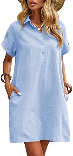 Zeagoo Womens Cotton Shirt Dress Summer Casual Short Sleeve Butto...