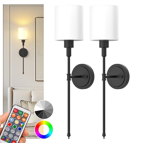 Battery Operated Wall Sconce Set of 2, Wireless Wall Light Easy to Install