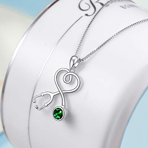 Collier stéthoscope en argent pour filles avec pierre de naissance - 4