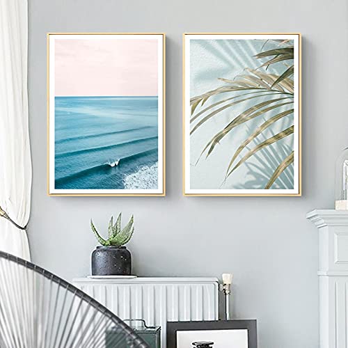 Paysage scandinave et feuille de mer en lot de 2 affiches murales 50x75 cm