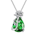 POTOPYY Rose Flower Pendant S925 Sterling Silver Crystal Necklace with May Birthstone Rose Flower Je