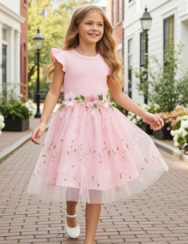 Image of PATPAT Girl's Tulle Dress Tutu Party Birthday Poster Formal Fancy Flower Princess Dresses