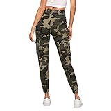 Verschluss:Reißverschluss SOLY HUX Damen Sport Sweatshose Camouflage Gürtel Hosen Seiten Taschen Reißverschluss Laufhose Bunt Hosen Sporthose Capris Jogger Pants Farbe #1 L
