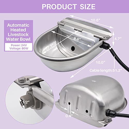 Paulozyn Heated Automatic Livestock Waterer Dog Water Bowl Pet Dispenser Outdoor Winter Stainless Steel Thermal-Bowl For Animals Horse Cattle Cow Goat Sheep Pig, With Float Ball Valves #TOP3
