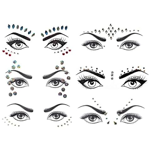 Mermaid Face Gems Rave Festival Face Jewels Stickers, Crystals Rainbow Tears Rhinestone Forehead Eyes Face Body Decorations, Face Tattoo Sticker for Halloween Costume Parties 6 Set Cover