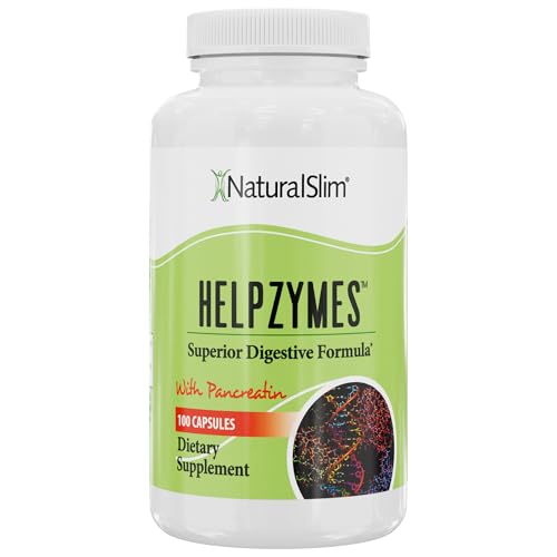 NaturalSlim Digestive Enzymes for Women & Men - Helpzymes Essential Enzymes for Digestion, Gut Health, Gas Bloating Relief with Bromelain, Ox Bile, Pancreatin. & Betaine HCL - 100 Capsules Solo
