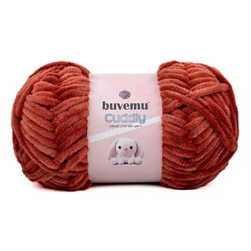Image of Cuddly Velvet Chenille Yarn, Super Soft Fluffy Bulky for Knitting Crocheting Crafting Blanket Amigurumi, Durable for Shedding, 100 Gram (3.53 Ounces) 109 Yards (100 Meters) (Brick)