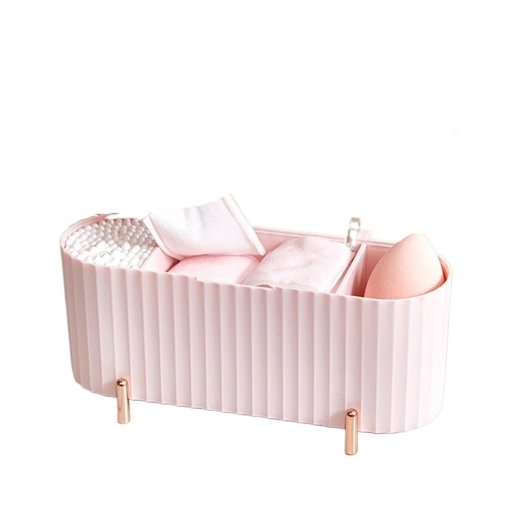 Lianxibag Pink 3 Grids Makeup Sponge Puff Storage Box Swab Clear Desktop Organizer Beauty Egg Bathroom Shelf Cleaning Rod Tool Container(Pink)