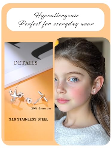 Surgical Stainless Steel Earrings for Girls Women Hypoallergenic Screw Back Earrings for Kids Jewelry Sensitive Ears3