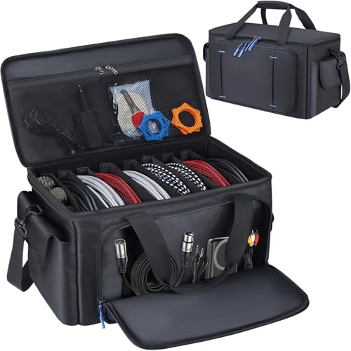 Aleemin Large DJ Cable File Bag with 8 Detachable Dividers, DJ Bag Padded with Multi-Compartment...