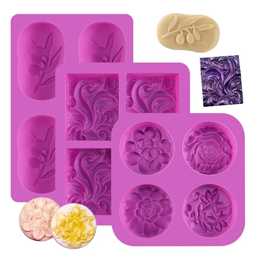 TYSM-CC Pack de 3 Moldes de Silicona Platino para Jabones Artesanales - Grado Alimenticio, Fácil...