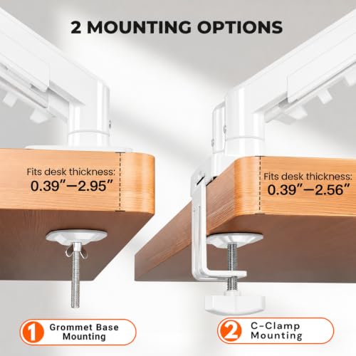 Image of STAR WORK Dual Monitor Mount for 13-32 inch Inch Screens, Adjustable Gas Spring Monitors Arm Desk Stand with C-Clamp & Grommet Base, Motion 360 Swivel & Tilt, Supports 19.8 lbs (Dual White Monitor Arm)