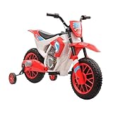 Aosom 12V Kids Motorcycle w/Treaded Tires, 5mph Top Speed Electric Bike for Kids, Ride On Motorcycle w/Training Wheels, Battery Charger, Spring Suspension, Red