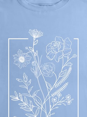 Image of Remidoo Women's Oversized Tshirt Vintage Graphic Tee Short Sleeve Round Neck Baggy Shirt Flower Blue Large