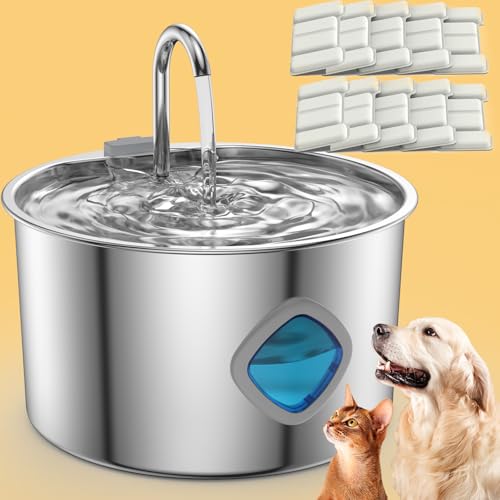 Pawstream Water Fountain for Dogs/Cats — 12 Month Filter Supply/Super Silent Pump/Healthy Living Water,108 Oz Paw Stream Water Fountain with 100% Stainless Steel,Pawstream Fountain (A, 2 Filter)