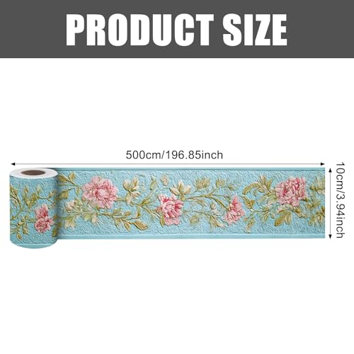 Image of Nuxovilar Light Blue Embossed Floral Border PVC 3.94x16.4'