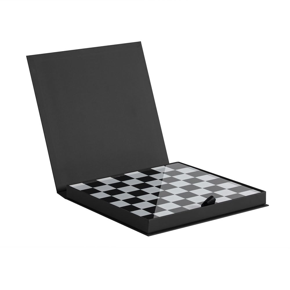 Schach- und Damenset - Schachbrett und Spielsteine enthalten - Weiß und Schwarz - Acrylglas Siebdruck - 30 x 30 cm - Geschenkidee - Made in Italy