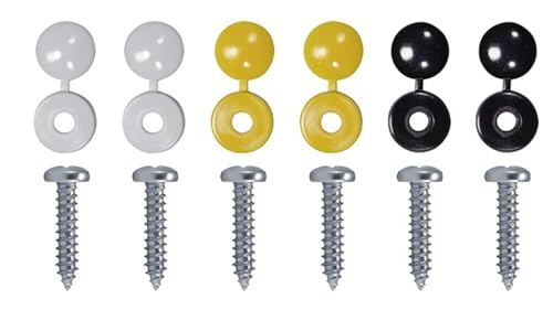 Number Plate Fixings, 6 Piece Set, Quality Hinged Caps and 19mm Screws
