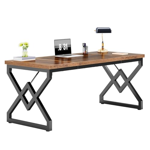 Tribesigns Scrivania, 160 x 70 x 75 cm Grande scrivania per ufficio con piano in legno extra spesso e struttura in metallo, postazione di lavoro, scrivania direzionale da studio per l'ufficio di casa
