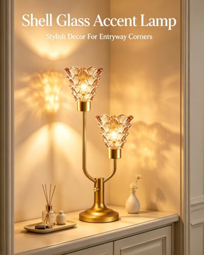 Image of Lightdot Mid Century Modern Table Lamp Gift Vintage Gold Lamp Dimmable | Nightstand Lamp Desk Lamp with Amber Glass Bulbs Included Warmwhite Ambient Bedside Lamps for Bedroom Living Room Home Decor
