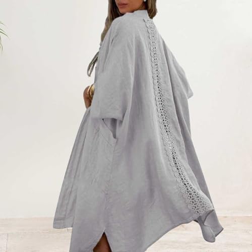 Image of chouyatou Women's Boho Crochet Eyelet Open Front Irregular Long Cotton Beach Coverup Cardigan Shirt Blouses