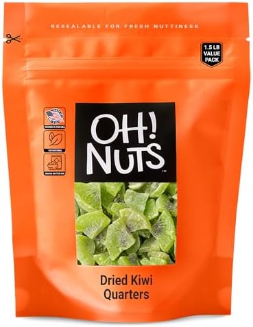 Oh! Nuts - Chewy Diced Dried Kiwi Quarters - 1LB Bulk Bag | Fresh Dehydrated Kiwi for Snacking & Baking | Low Cholesterol, High Fibers, Rich in Vitamin C
