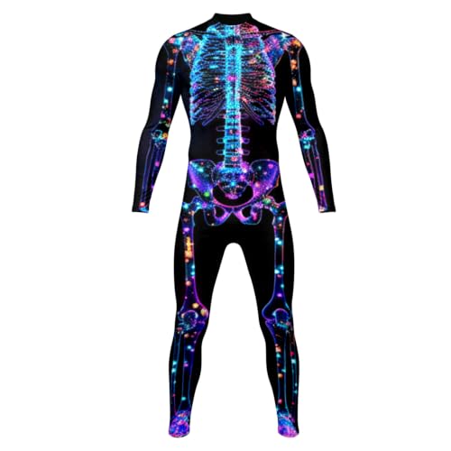 Mono esqueleto Halloween hombre ajustado disfraz con cremallera 4