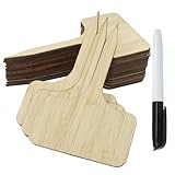 Marvexi 30Pcs Bamboo Plant Tags (6 x 10 cm) T-Type Plant Tags with A Marker Pen, House Plant Labels Garden Markers for Bamboo, Herb, Vegetable