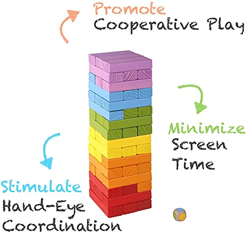 Image of PLUSPOINT 48 Pcs Colourful Wooden Blocks Indoor Balancing & Building Game, Montessori Wooden Toys, Kids Activity Tower Block for Cognitive Development & Fun Family Game Gift for Kids and Adults