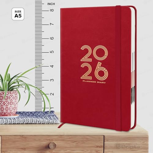 Image of Jhingalala Diaries - Hard Bound Leather Cover 2026 Diary with 365 Dates I Daily Planner Diary 2026 With Calendar | Size A5 15x21 cms (Red)