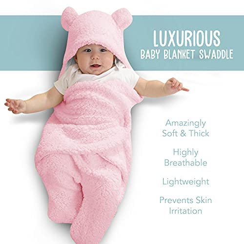 BlueMello Baby Swaddle Blanket | Ultra-Soft Plush Essential for Infants 0-6 Months | Receiving Swaddling Wrap Pink | Ideal Newborn Registry and Toddler Boy Accessories | Perfect Baby Girl Shower Gift - Image 3