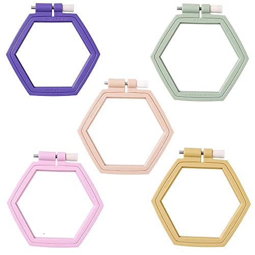 gofidin 6 Pcs DIY Needlecraft Hand Hexagon Embroidery Hoops Plastic Cross Stitch Loop Ring Household Sewing Tools