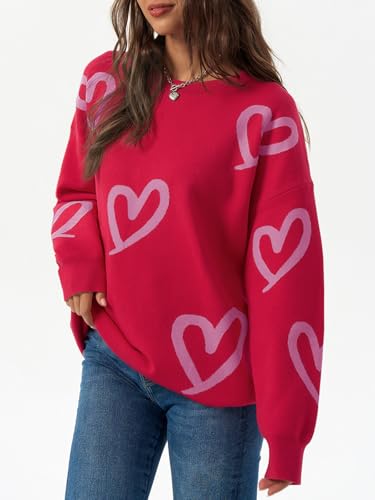 Saodimallsu Womens Oversized Heart Sweater Crew Neck Long Sleeve Knit Cute Valentines Pullover Sweaters4